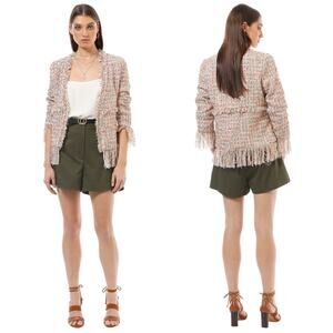 Elliatt Lillian Jacket Tweed Blazer Size Medium Rainbow Cream Fringe Metallic